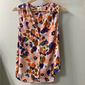 Cabi Women's Button Front Floral Blouse - Light Pink, Blue, and Orange